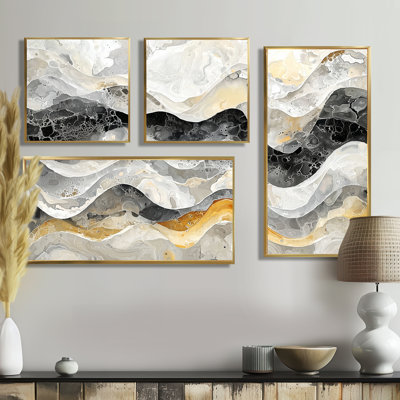 Abstract Gold Grey Boundless Reverie II - Abstract Wall Art 4 Pieces