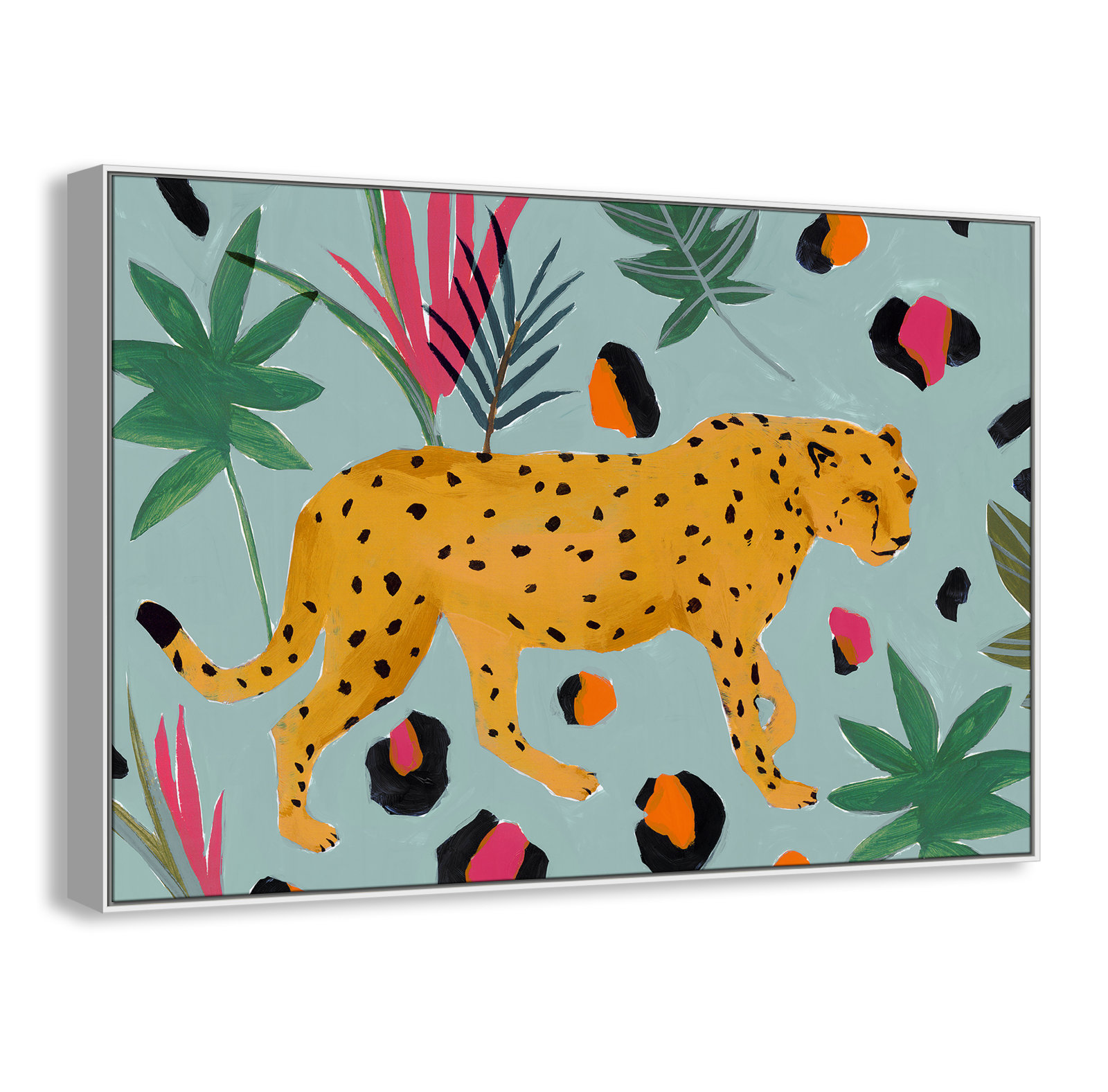 Nyles "Walking Cheetah II" Painting by Isabelle Z, 41.5" H x 61.5" W x 2" D, White Framed Canvas