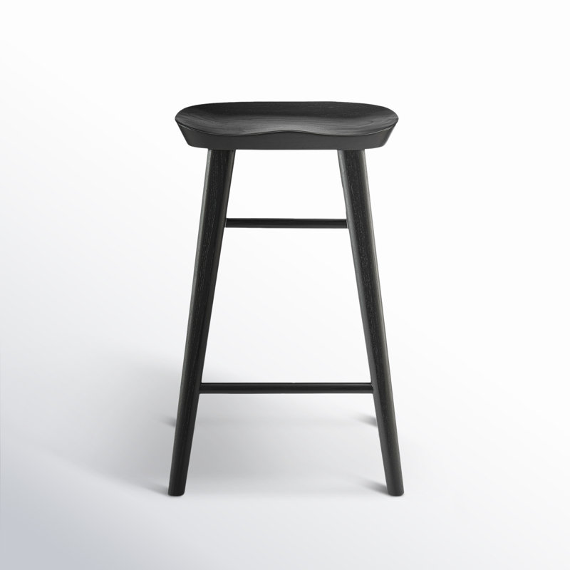 Anzie Wood Backless Saddle Stool, Counter Stool (25.8" Seat Height), Black