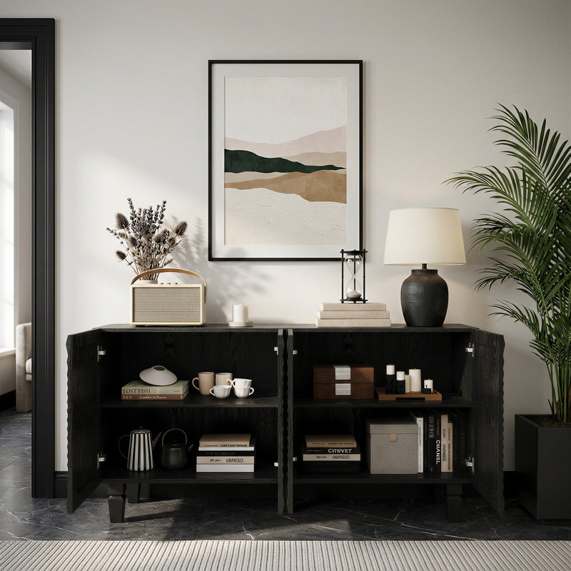 Buffet 59 po avec 4 portes et pieds en bois massif