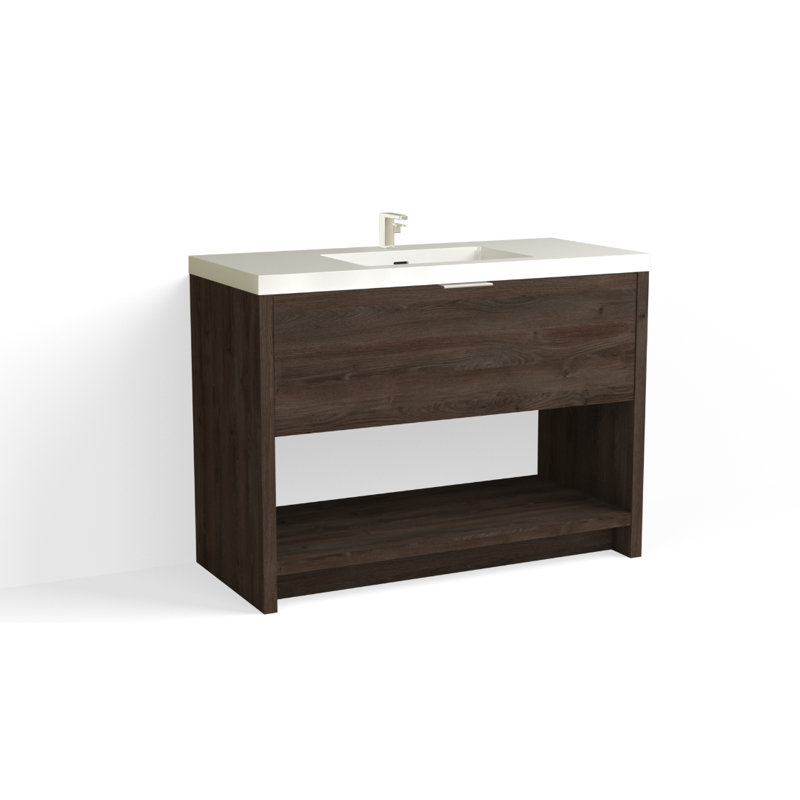 Vista 48" W Freestanding Single Bathroom Vanity, White Nanomatte/Matte Black, White Gloss, Single-Hole