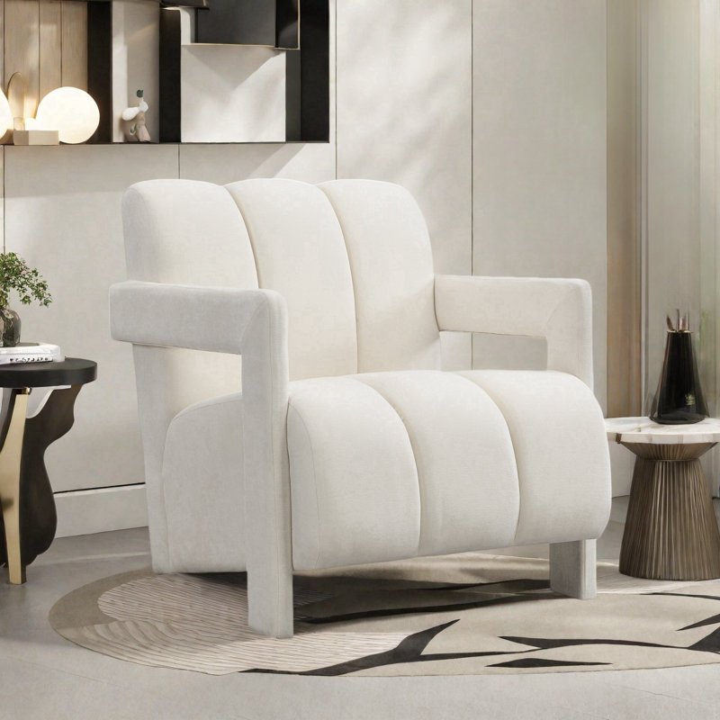Fauteuil moderne avec accoudoirs en forme de L, Polyester blanc