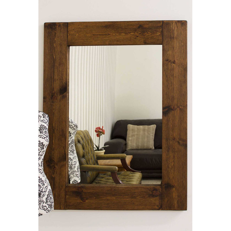 Moshe Wood Flat Wall Mirror, 118cm H x 92cm W, Dark Natural
