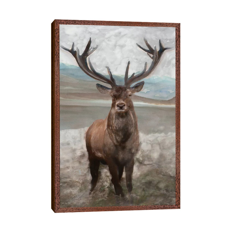 Grand Elk I - Painting on Canvas, 66.04 cm H x 45.72 cm W, Classic Brown Wood Framed