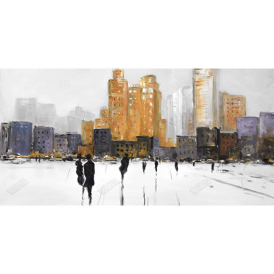 Silhouettes walking towards the city - 15.75"x31.50" Desk mat