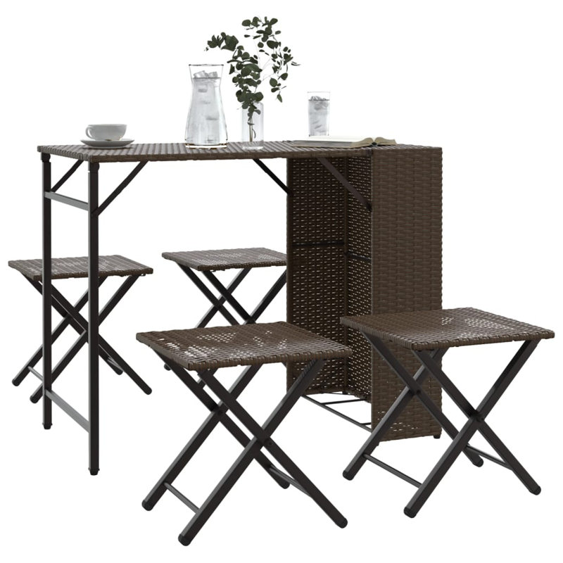 4 - Person Wicker Patio Dining Set with Rectangular Table, Brown