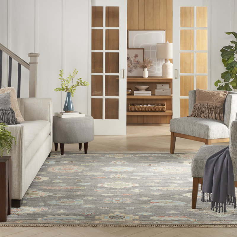 Nourison Tieka 7'9" x 9'9" Dark Grey Multicolor Vintage Indoor Rug, Rectangle 7'9" x 9'9"