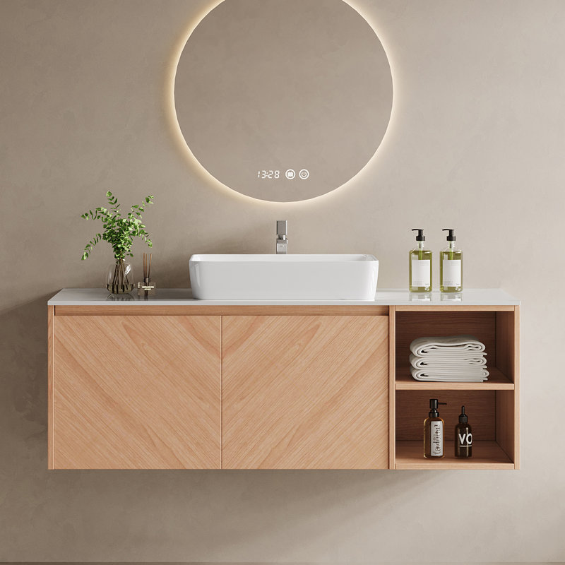 Bathroom Single Vanity Ceramic Basin, Light Wood, 48"