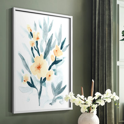 «Indigo & Blush Bouquet I», reproduction encadrée - bois massif