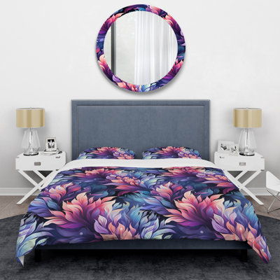 Pink And Purple Cosmic Ikat Radiance - Ensemble de housse de couette à motif floral