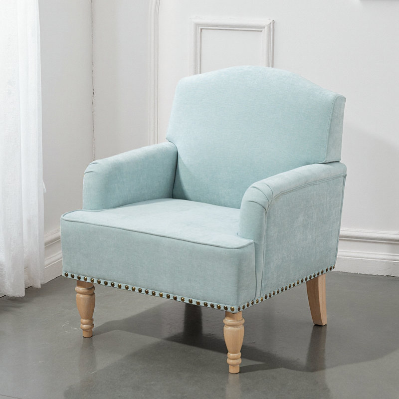 Chaise d'appoint moderne avec pieds en bois rétro et garniture cloutée, H 35,4 po x l 20,5 po x P 30,3 po, Naturel