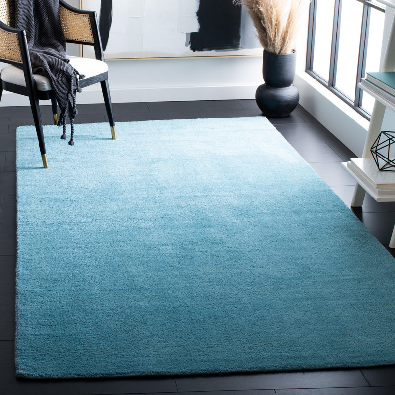 Tapis en laine turquoise touffeté à la main Moreau, Rectangle 8 pi x 10 pi