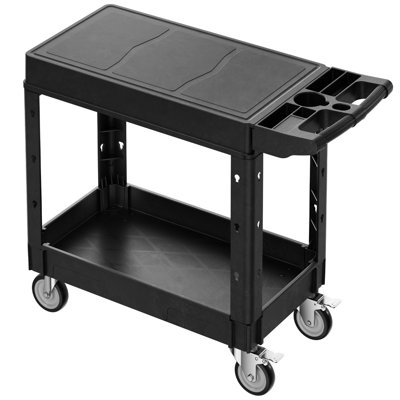 Utility Cart, 550 lbs Load Capacity, 31.3 x 17.7-inch Service Cart, Two-Shelf Heavy-Duty Plastic Utility Cart with 360° Swivel Wheels (2 with Brakes), Garage, Cleaning, Suitable for Warehouse
