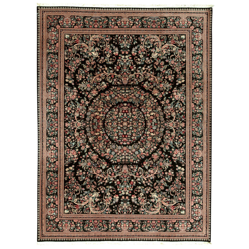 Tapis noir noué à la main de haute qualité
