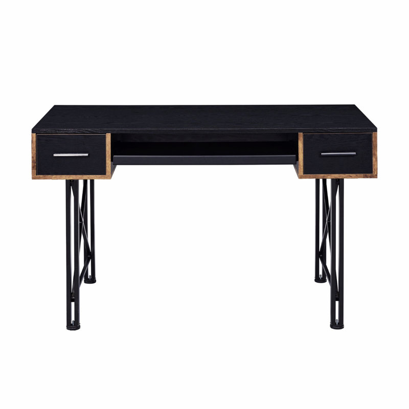Bureau d'écriture rectangulaire avec 2 tiroirs de rangement, bureau d'ordinateur avec plateau à clavier