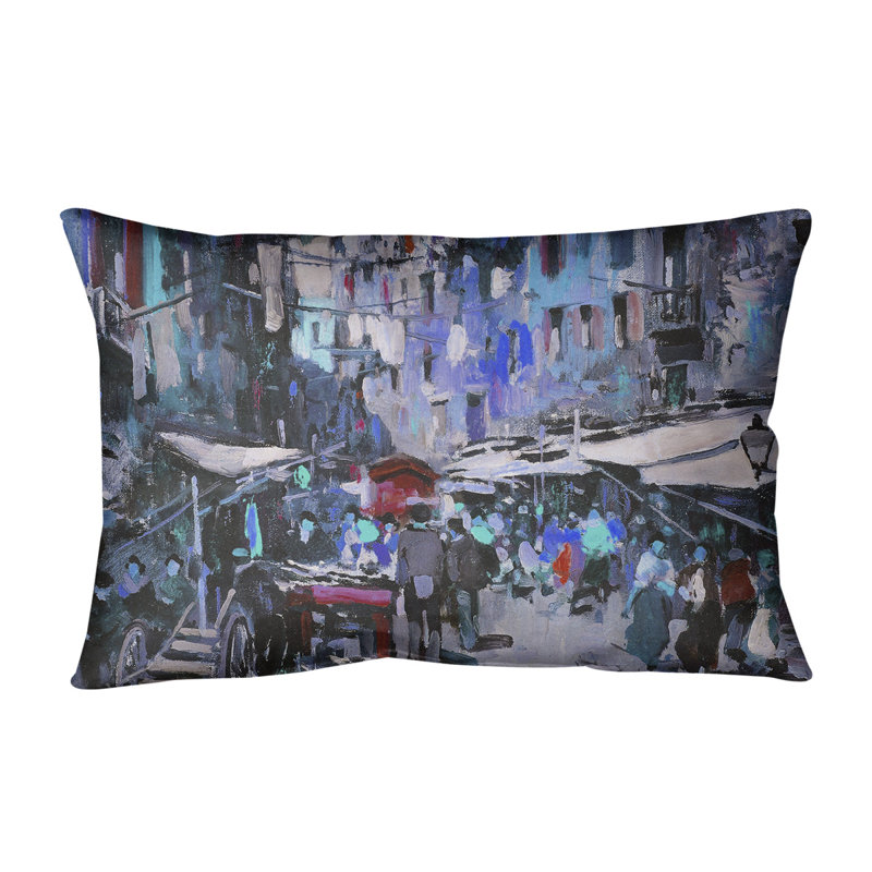Coussin Market in Naples, Bourre en polyester, 14 po x 20 po, Bleu