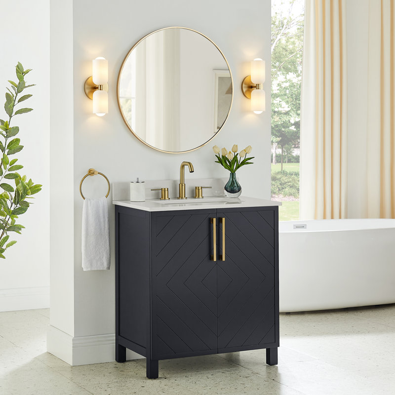 Keiera 30" Single Bathroom Vanity with Engineered Stone Top, Navy