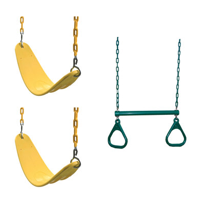 3pc Heavy Duty Swing Bundle - 2 Belt Swings (250lbs weight limit ea), 1 Trapeze/Ring Combo, Yellow
