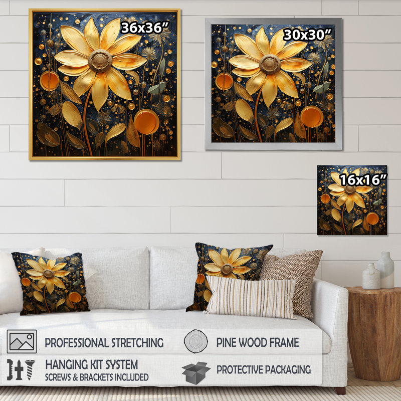 «Annaclaire Wildflowers Golden Petals», reproduction sur toile, H 24 po x l 24 po x P 1 po, Toile tendue