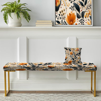 Earthy Tones Yellow And Blue Cottage Flowers - Cottage Upholstered Gold Bench