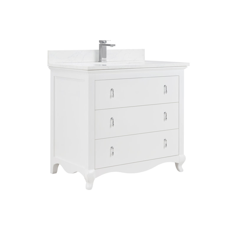 36" Cadet Finish Solid Wood Sink Vanity  With 1' Artificial Stone Top, White