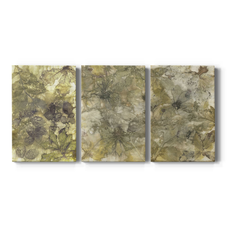 Eco Print I - Toile tendue avec châssis sur mesure - 3 pièces, H 60 po x l 120 po