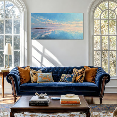  «Abstract Modern Seascape Wall Art - Calming Sunset & Sunrise Nature», reproduction d'art murale contemporaine relaxante pour salon, chambre à coucher - toile tendue avec cadre, 20 po x 40 po