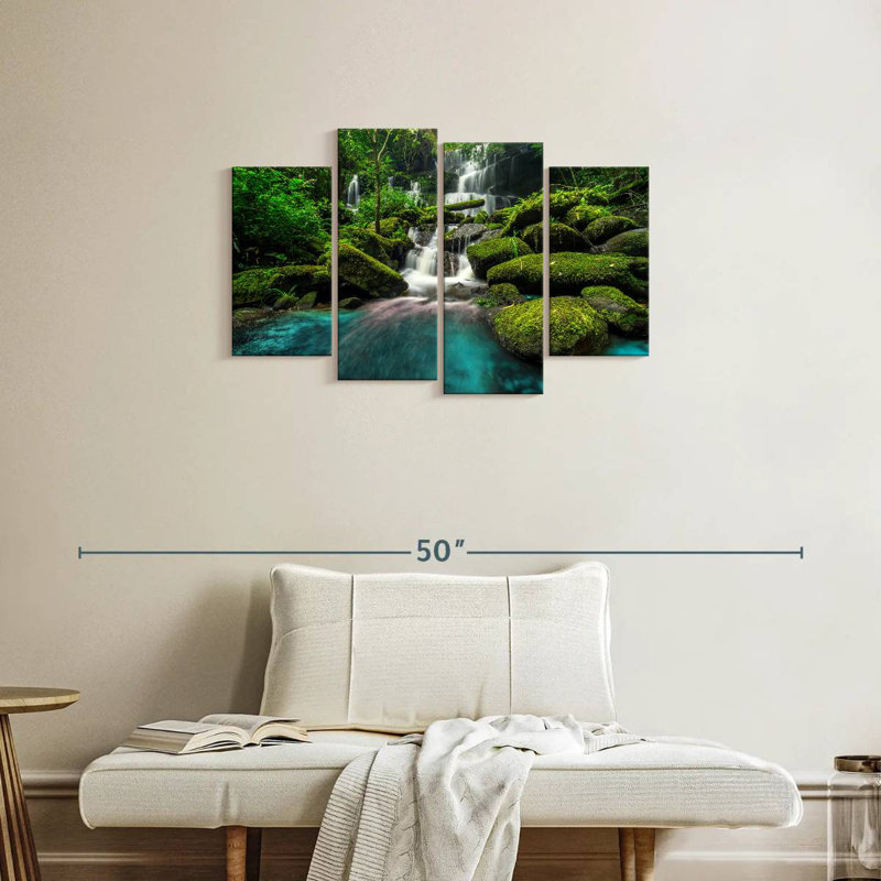 Scène de forêt en cascade, H 22 po x l 36 po