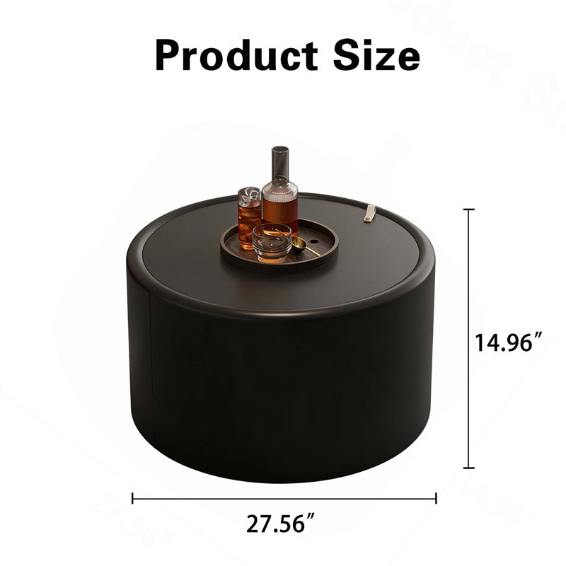 Table basse moderne d'appoint moderne avec plateau en verre trempé, corps en cuir PU et rangement caché pour le salon, Black