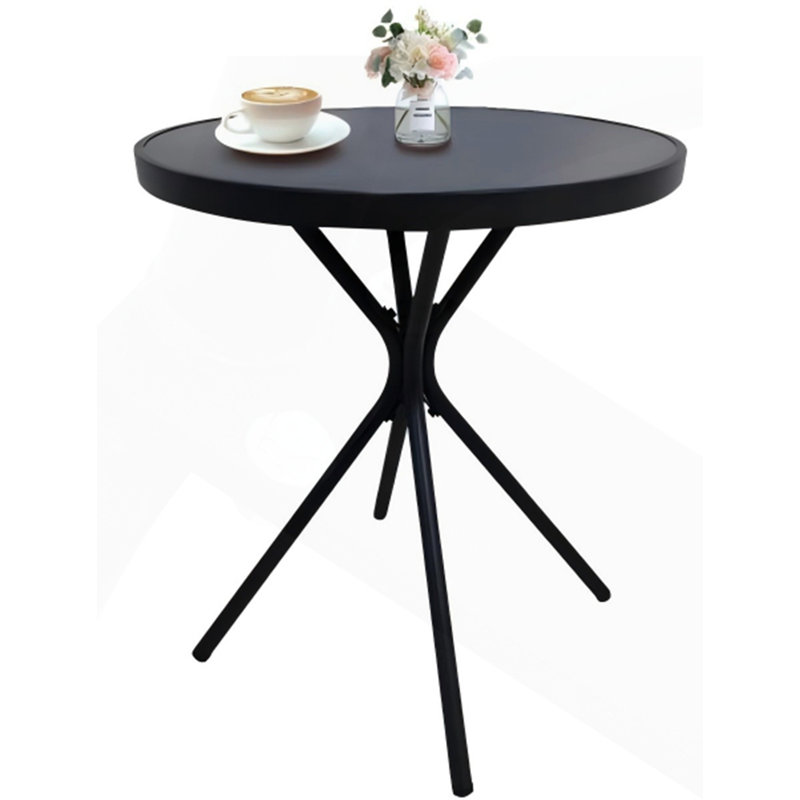 Table d'appoint ronde en verre trempé 24 po, structure en fer noir, assemblage facile en 10 minutes, utilisation à l'extérieur à l'extérieur sur un patio
