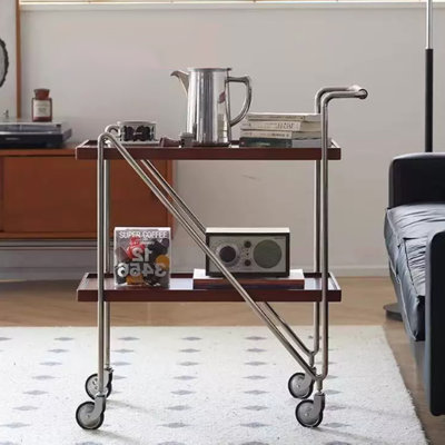 Chariot mobile à cadre en acier inoxydable brun de 25,59 po, rangement ouvert à deux niveaux