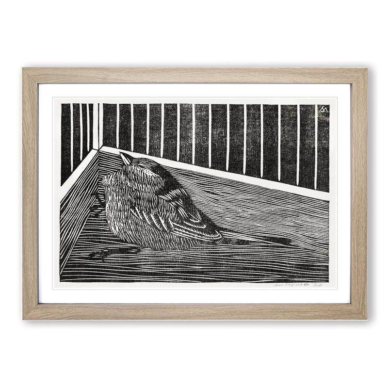 Bird in the Cage by Samuel De Mesquita - Picture Frame Painting, 27cm H x 36cm W x 2cm D, Oak Framed