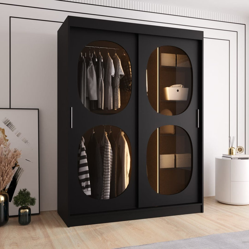 Bahrain 2 Door Manufactured Wood Wardrobe, Black