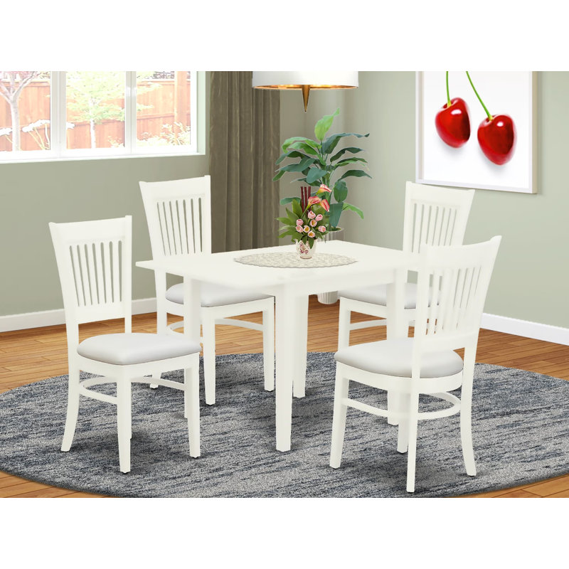 Ensemble de table de salle à manger 5 pièces moderne comprenant une table rectangulaire en bois avec Dropleaf et 4 chaises de salle à manger en lin, blanc lin