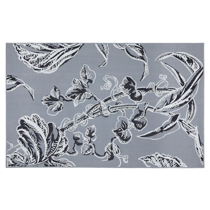 Reversible Gray and Yellow Floral 8' x 10' Synthetic Rug