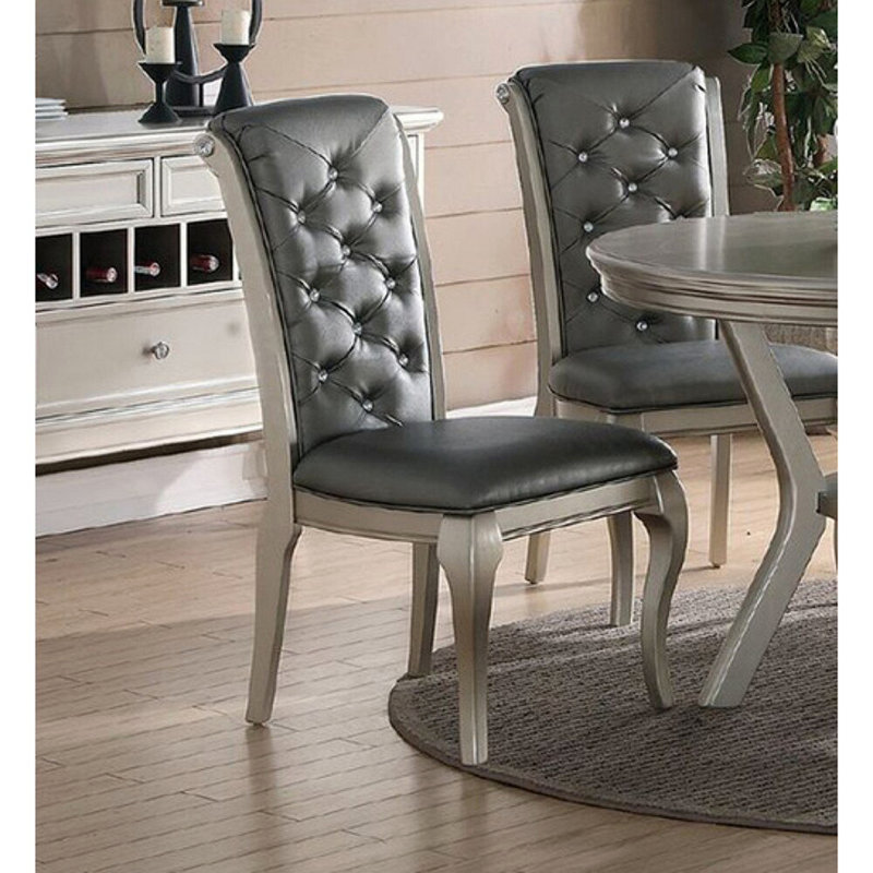 Ensemble de luxe en bois de 2 chaises d'appoint rembourrées en similicuir / polyuréthane