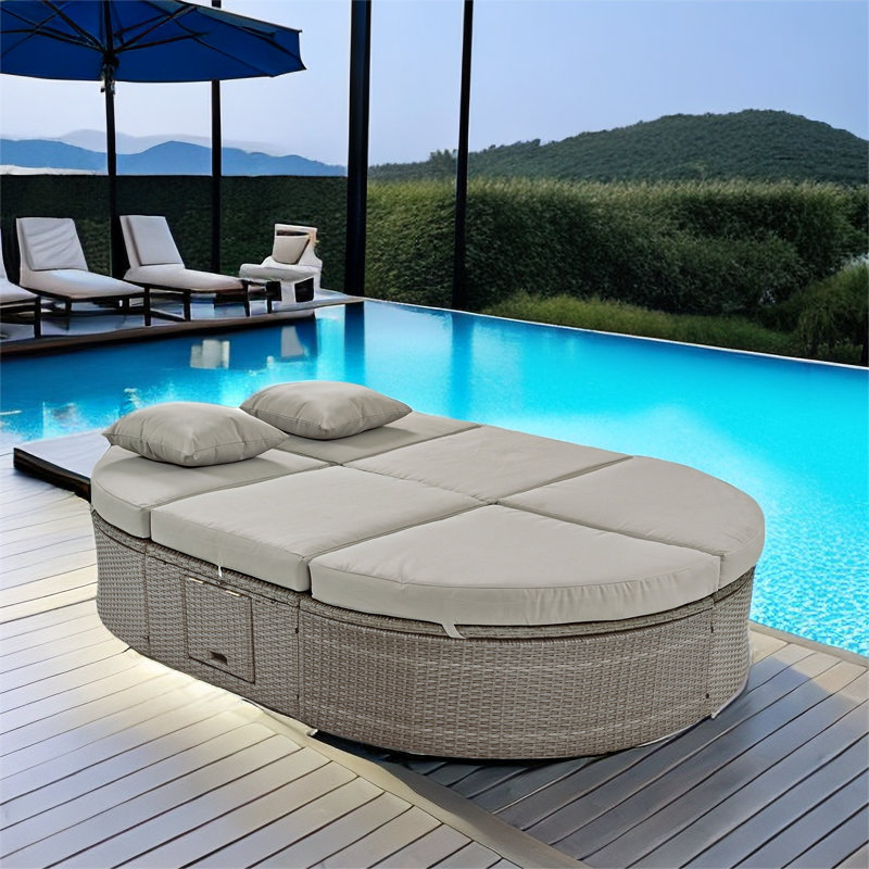 Yvoire 78.7'' Wide Curved Patio Daybed with Cushions, Gray
