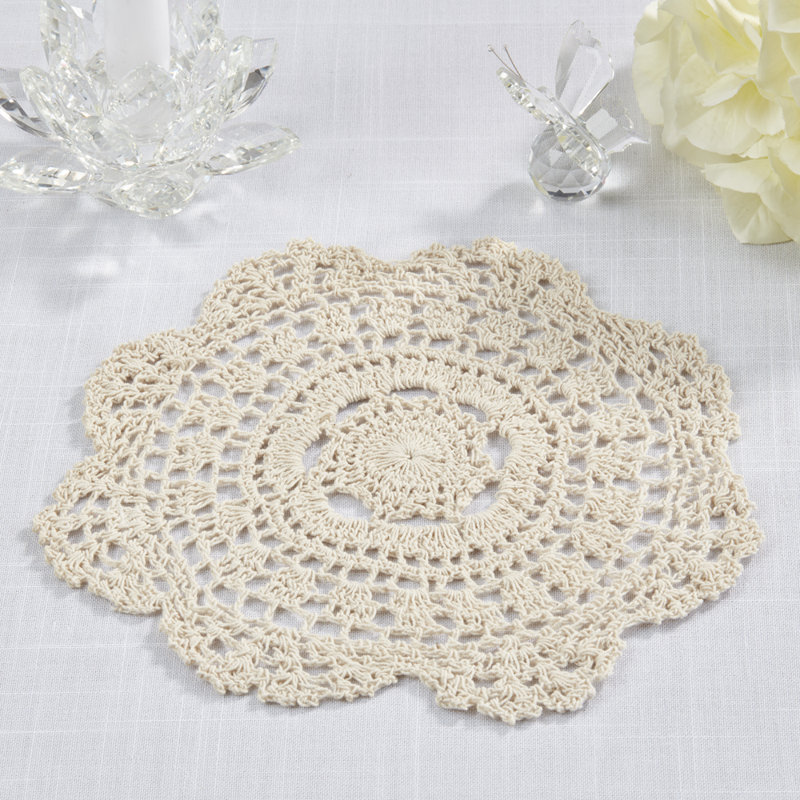 Ensemble de 4 napperons en coton faits à la main beige au crochet, Rond 8 po 