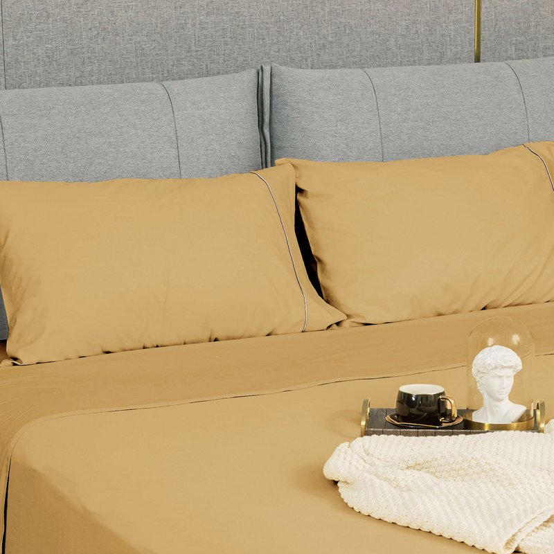 Sunflower Luxurious 100% Cotton Sateen Weave Snug Fit Pillowcases Set, Queen Pillowcase, Camel
