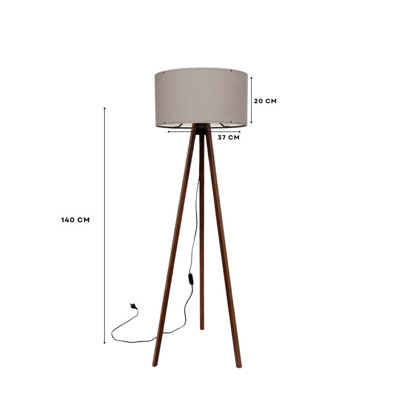 Scandinavian Style Floor Lamp, Beige & Brown, 45.7 x 55.1 x 45.7 inches | 70% MDF / 30% PVC Fabric | On/Off Switch on Cable, E27 Socket, Max 40W | Modern Lighting for Living Room & Bedroom Décor