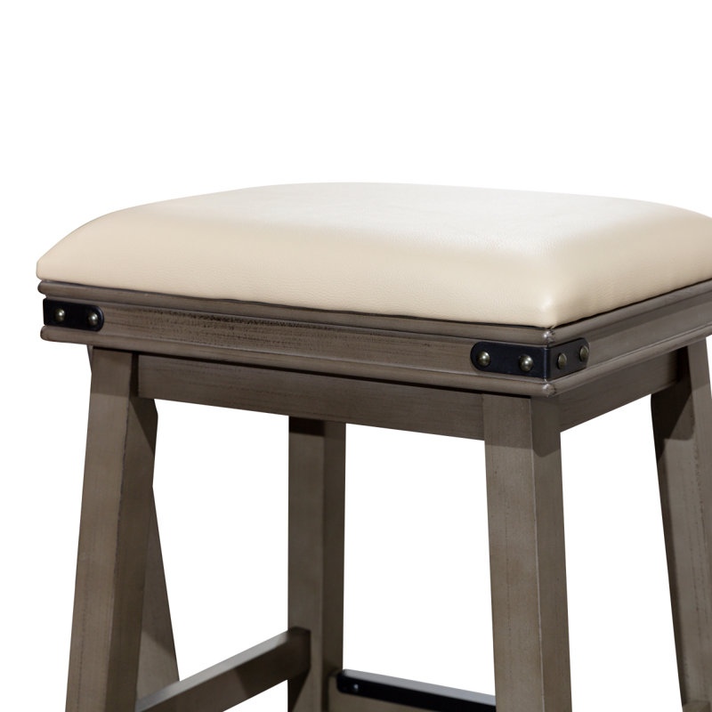 Saddle Stool, Weathered  Finish,  Leather Seat, Tabouret de comptoir (siège d'une hauteur de 24,0, Gray, Beige