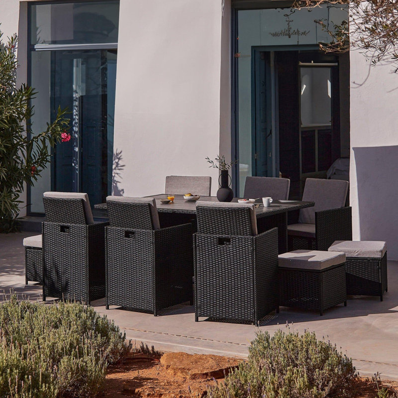 10 Seater Rattan Cube Outdoor Dining Set - Weave Polywood Top, Black