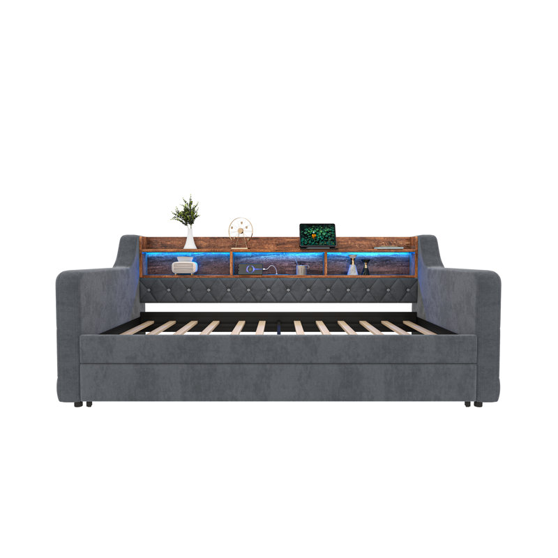 Upholstered with Trundle, Dark Gray