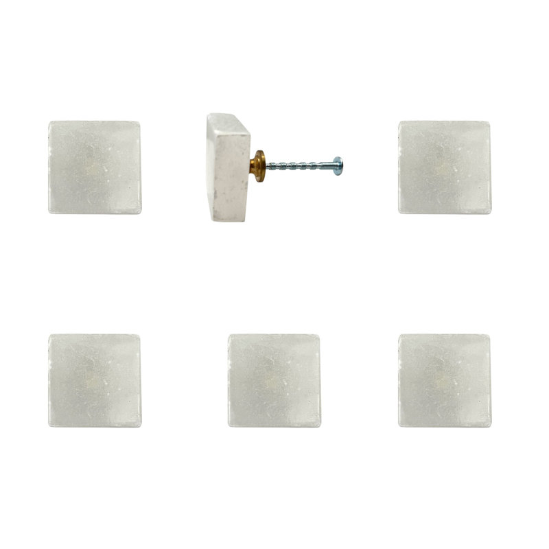 Set of Six White Stone Square Drawer Pull Knobs