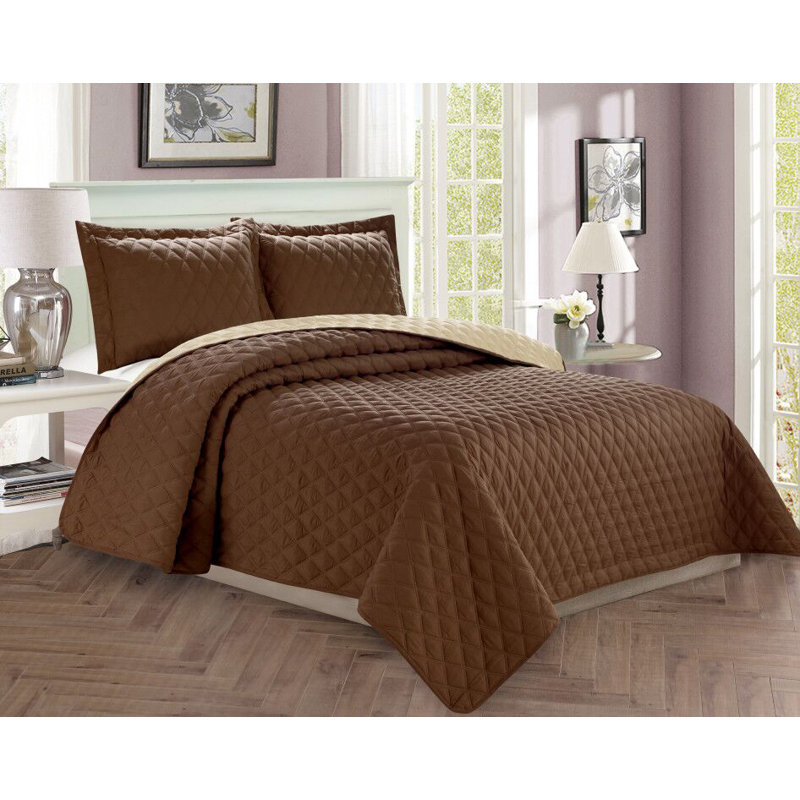 Feather Sheet Polyester Comforter, Twin + 1 Shams, Chocolate/Cream