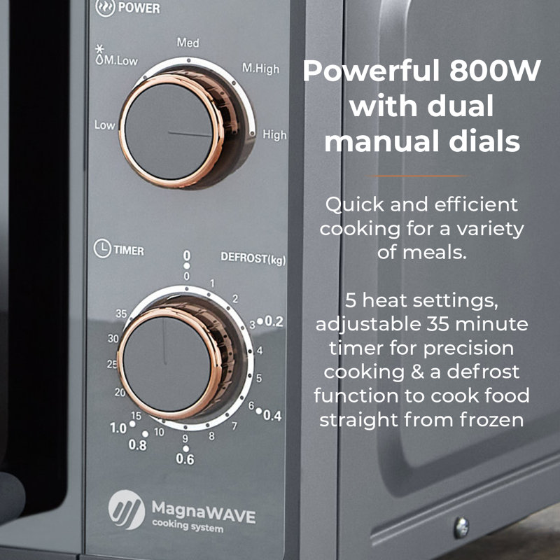 Tower Cavaletto Manual Microwave with 5 Power Levels & 35 Minute Timer, 800W, 20L, Grey