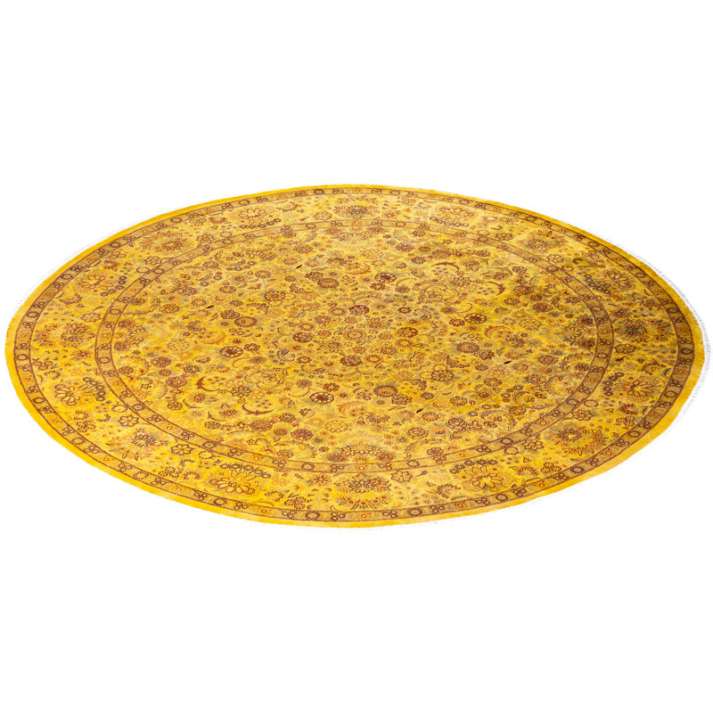Overdyed Hand-Knotted Wool Modern-Contemporary Yellow Area Rug 8' 1" x 8' 1"