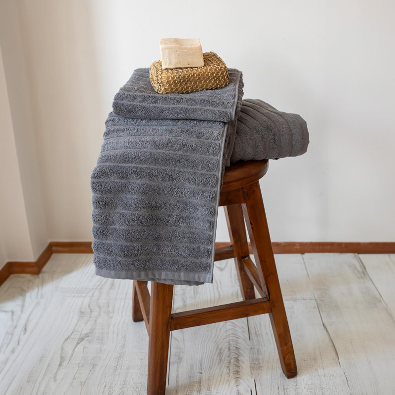 Hamrick 100% Cotton Plush Ribbed Bath Towel, Gray