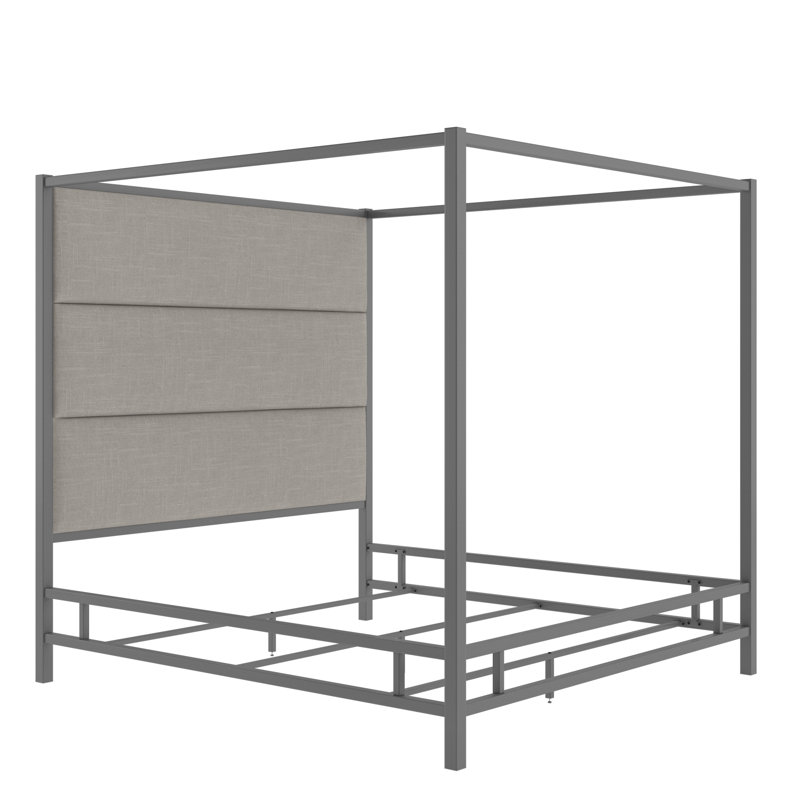 Moyers Upholstered Metal Canopy Bed, Black Nickel/Beige Linen, King