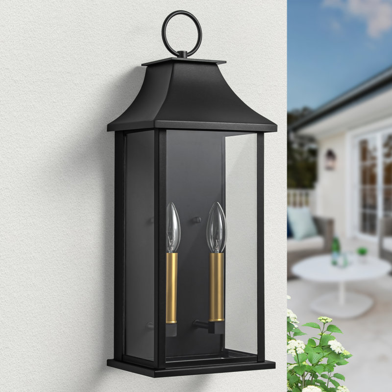 Alletta 2 - Light 21''H Black and Gold Aluminum Tempered Glass ETL Outdoor Wall Light with Dusk to Dawn